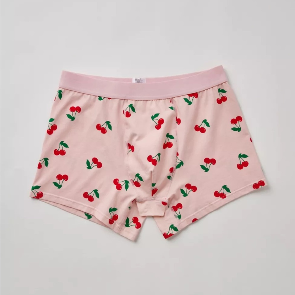 Urban Outfitters UO Cherry Tossed Cotton Boxer Brief Pink Graphic Print Small